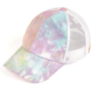imageCC Childrens Kids Girls Criss Cross High Bun Adjustable Mesh Trucker Baseball CapTie Dye Cotton Candy