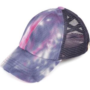 imageCC Childrens Kids Girls Criss Cross High Bun Adjustable Mesh Trucker Baseball CapTie Dye Navy