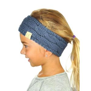 imageCC Childrens Kids Winter Warm Cable Knit Fuzzy Lined Ear Warmer HeadbandDark Denim