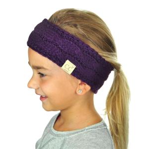 imageCC Childrens Kids Winter Warm Cable Knit Fuzzy Lined Ear Warmer HeadbandDark Purple