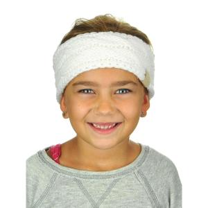 imageCC Childrens Kids Winter Warm Cable Knit Fuzzy Lined Ear Warmer HeadbandIvory