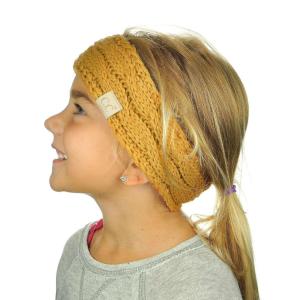 imageCC Childrens Kids Winter Warm Cable Knit Fuzzy Lined Ear Warmer HeadbandMustard