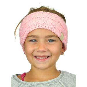 imageCC Childrens Kids Winter Warm Cable Knit Fuzzy Lined Ear Warmer HeadbandPale Pink