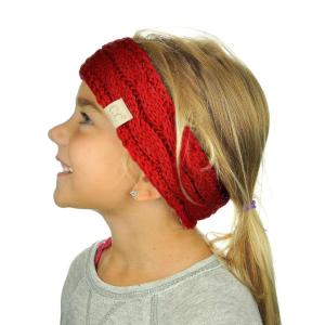 imageCC Childrens Kids Winter Warm Cable Knit Fuzzy Lined Ear Warmer HeadbandRed