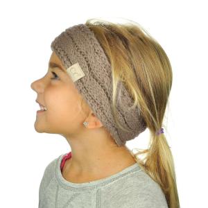 imageCC Childrens Kids Winter Warm Cable Knit Fuzzy Lined Ear Warmer HeadbandTaupe