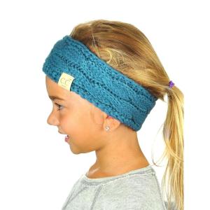 imageCC Childrens Kids Winter Warm Cable Knit Fuzzy Lined Ear Warmer HeadbandTeal