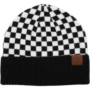imageCC Classic Winter Fall Trendy Chunky Stretchy Cable Knit Beanie Hat Cuffed Checkered Black One Size
