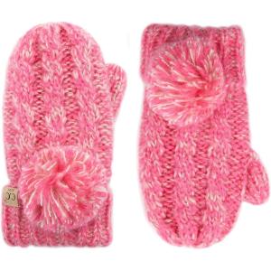 imageCC Colorful Knit Childrens Mittens  Cozy with Pom Pom Accent2 Tone  Bubble Gum Pink