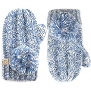 imageCC Colorful Knit Childrens Mittens  Cozy with Pom Pom Accent2 Tone  Denim