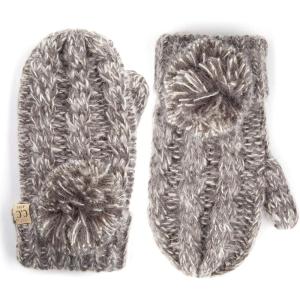imageCC Colorful Knit Childrens Mittens  Cozy with Pom Pom Accent2 Tone  Dk Grey