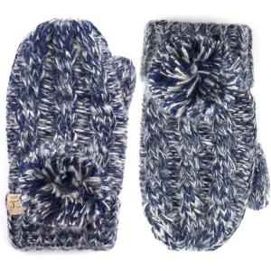 imageCC Colorful Knit Childrens Mittens  Cozy with Pom Pom Accent2 Tone  Navy