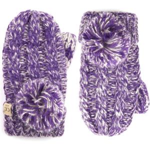 imageCC Colorful Knit Childrens Mittens  Cozy with Pom Pom Accent2 Tone  Purple