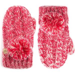 imageCC Colorful Knit Childrens Mittens  Cozy with Pom Pom Accent2 Tone  Red