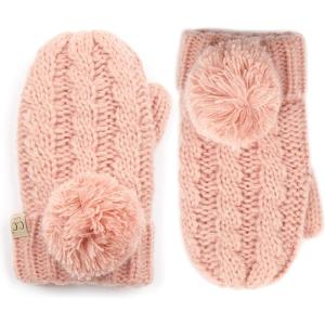 imageCC Colorful Knit Childrens Mittens  Cozy with Pom Pom AccentIndi Pink