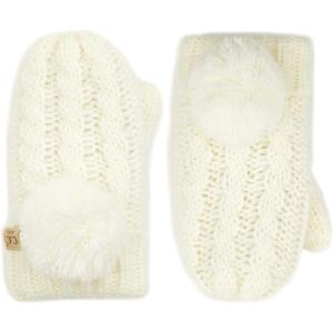 imageCC Colorful Knit Childrens Mittens  Cozy with Pom Pom AccentIvory