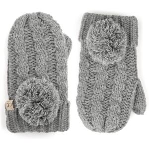 imageCC Colorful Knit Childrens Mittens  Cozy with Pom Pom AccentLt Mel Grey
