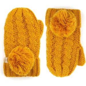imageCC Colorful Knit Childrens Mittens  Cozy with Pom Pom AccentMustard