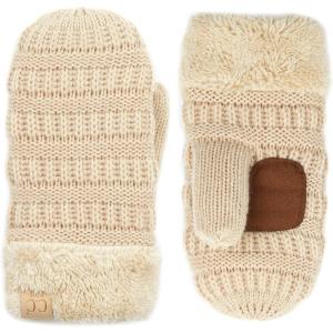 imageCC Colorful Ribbed Knit Childrens Mittens  Warm Soft ampamp Cozy Winter GlovesBeige