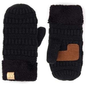 imageCC Colorful Ribbed Knit Childrens Mittens  Warm Soft ampamp Cozy Winter GlovesBlack