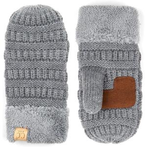 imageCC Colorful Ribbed Knit Childrens Mittens  Warm Soft ampamp Cozy Winter GlovesLt Mel Grey