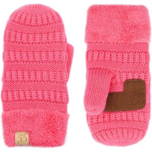 imageCC Colorful Ribbed Knit Childrens Mittens  Warm Soft ampamp Cozy Winter GlovesNew Candy Pink