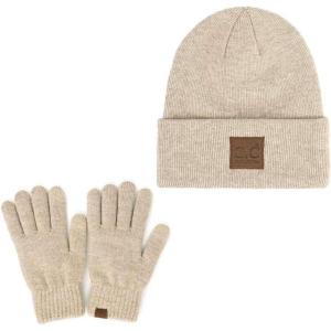 imageCC Eco Friendly Unisex Classic Warm Winter Beanie and Touchscreen Glove SetHeather Beige