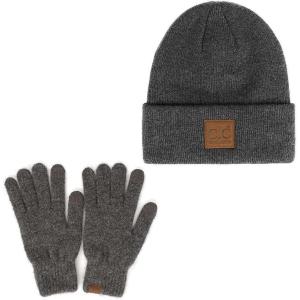 imageCC Eco Friendly Unisex Classic Warm Winter Beanie and Touchscreen Glove SetHeather Charcoal