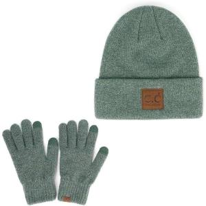 imageCC Eco Friendly Unisex Classic Warm Winter Beanie and Touchscreen Glove SetHeather Forest
