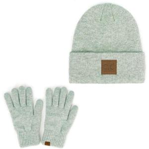 imageCC Eco Friendly Unisex Classic Warm Winter Beanie and Touchscreen Glove SetHeather Mint
