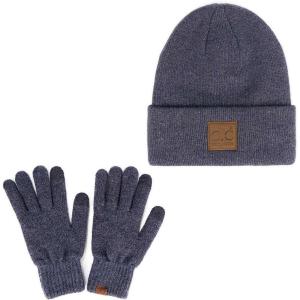 imageCC Eco Friendly Unisex Classic Warm Winter Beanie and Touchscreen Glove SetHeather Navy