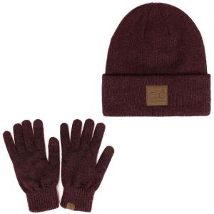 imageCC Eco Friendly Unisex Classic Warm Winter Beanie and Touchscreen Glove SetHeather Wine