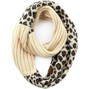 imageCC Exclusives Solid Color Ribbed Infinity Scarf with Leopard Pattern Cuff SF80 Beige