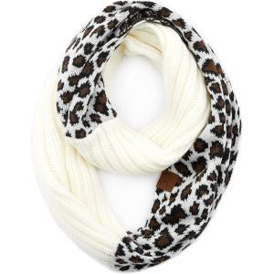 imageCC Exclusives Solid Color Ribbed Infinity Scarf with Leopard Pattern Cuff SF80 Ivory