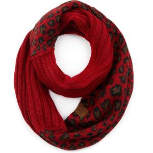 imageCC Exclusives Solid Color Ribbed Infinity Scarf with Leopard Pattern Cuff SF80 Red