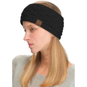 imageCC Exclusives Women Headwrap Sherpa Fuzzy Fleece Lined Headband Stretch Knit Ear Warmer IvoryBlack