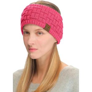 imageCC Exclusives Women Headwrap Sherpa Fuzzy Fleece Lined Headband Stretch Knit Ear Warmer IvoryCandy Pink