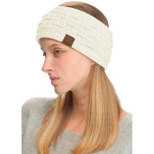 imageCC Exclusives Women Headwrap Sherpa Fuzzy Fleece Lined Headband Stretch Knit Ear Warmer IvoryIvory