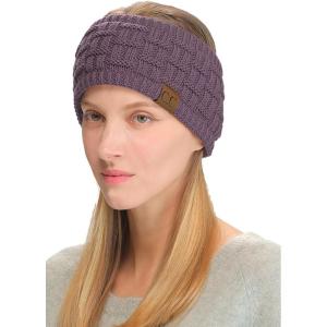 imageCC Exclusives Women Headwrap Sherpa Fuzzy Fleece Lined Headband Stretch Knit Ear Warmer IvoryViolet