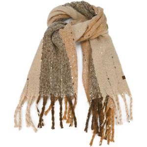 imageCC Fall Winter Solid and Multicolored Woven Knit Scarf for WomenStripebeige