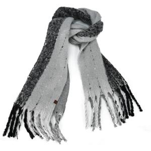 imageCC Fall Winter Solid and Multicolored Woven Knit Scarf for WomenStripegrey