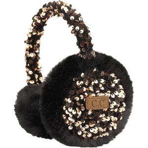 imageCC Faux Fur Sequin Earmuffs For Women  Adjustable Soft Warm Winter Ear warmerGold