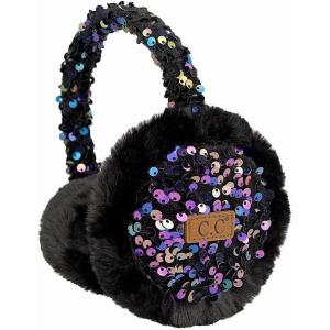 imageCC Faux Fur Sequin Earmuffs For Women  Adjustable Soft Warm Winter Ear warmerPurple  Black