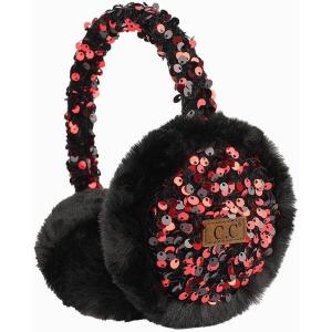 imageCC Faux Fur Sequin Earmuffs For Women  Adjustable Soft Warm Winter Ear warmerRed  Black
