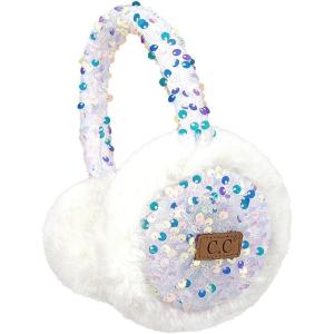 imageCC Faux Fur Sequin Earmuffs For Women  Adjustable Soft Warm Winter Ear warmerWhite