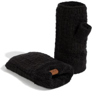 imageCC Fingerless Gloves for Women  Fuzzy Lined Knit Wrist Warmers Ribbed Smocking Stitch Soft Acrylic FLG25A Smocking Stitch Patternblack