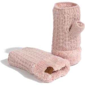 imageCC Fingerless Gloves for Women  Fuzzy Lined Knit Wrist Warmers Ribbed Smocking Stitch Soft Acrylic FLG25A Smocking Stitch Patterndusty Rose