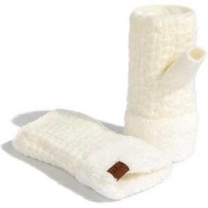 imageCC Fingerless Gloves for Women  Fuzzy Lined Knit Wrist Warmers Ribbed Smocking Stitch Soft Acrylic FLG25A Smocking Stitch Patternivory