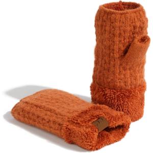 imageCC Fingerless Gloves for Women  Fuzzy Lined Knit Wrist Warmers Ribbed Smocking Stitch Soft Acrylic FLG25A Smocking Stitch Patternlt Cinnamon