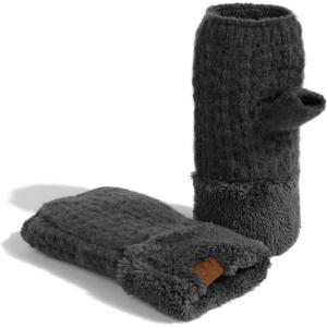 imageCC Fingerless Gloves for Women  Fuzzy Lined Knit Wrist Warmers Ribbed Smocking Stitch Soft Acrylic FLG25A Smocking Stitch Patternteal Grey