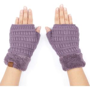 imageCC Fingerless Gloves for Women  Fuzzy Lined Knit Wrist Warmers Ribbed Smocking Stitch Soft Acrylic FLG25Violet